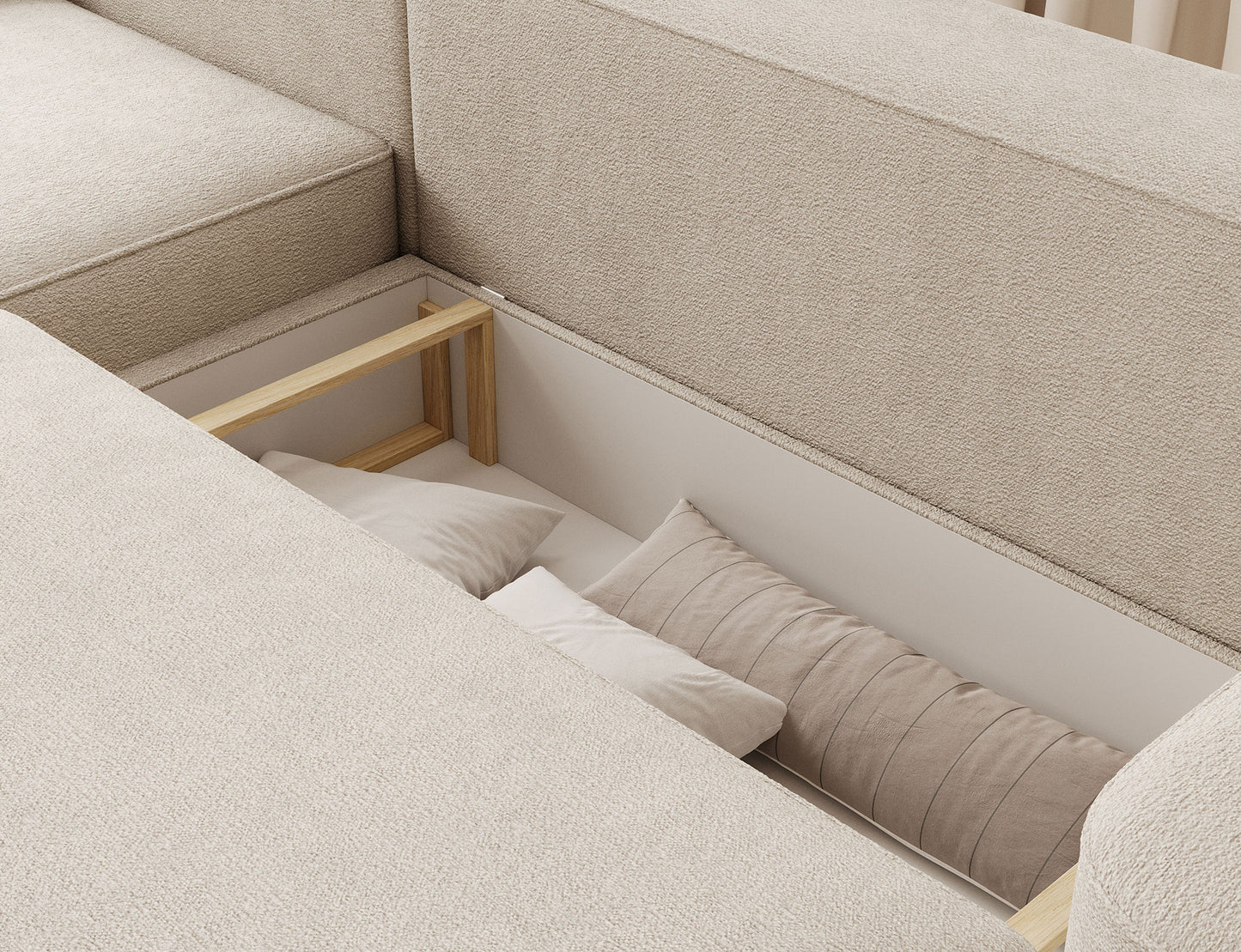 Aurumm 4 Seater Storage Sleeper Chaise Sofa - Beige