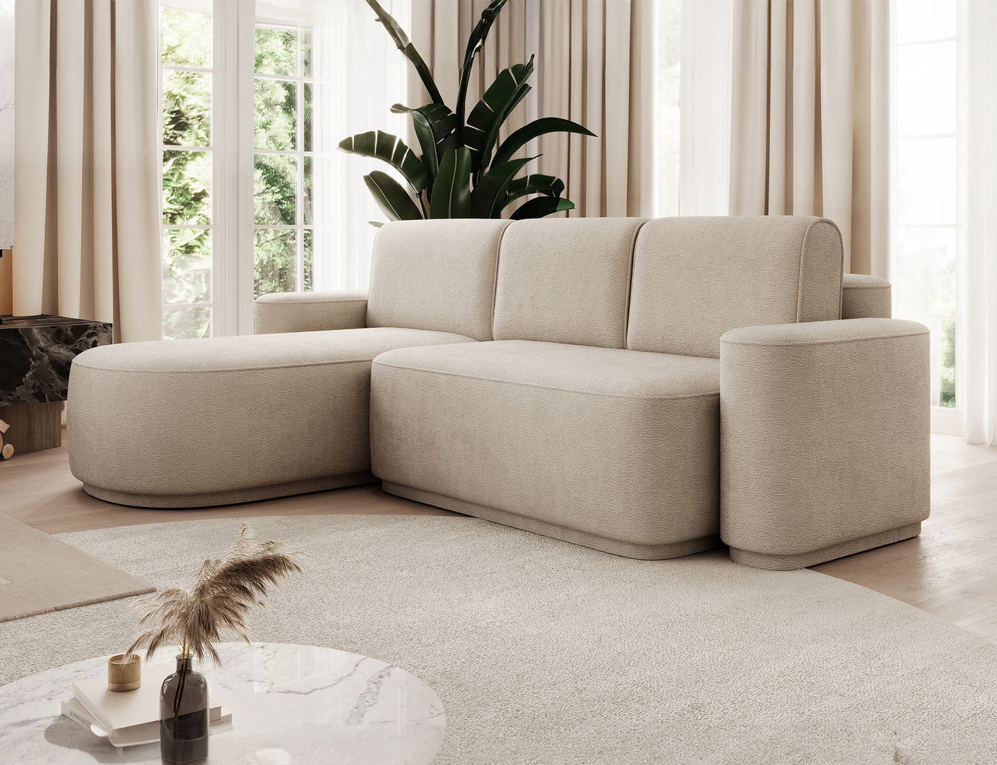 Aurumm 4 Seater Storage Sleeper Chaise Sofa - Beige