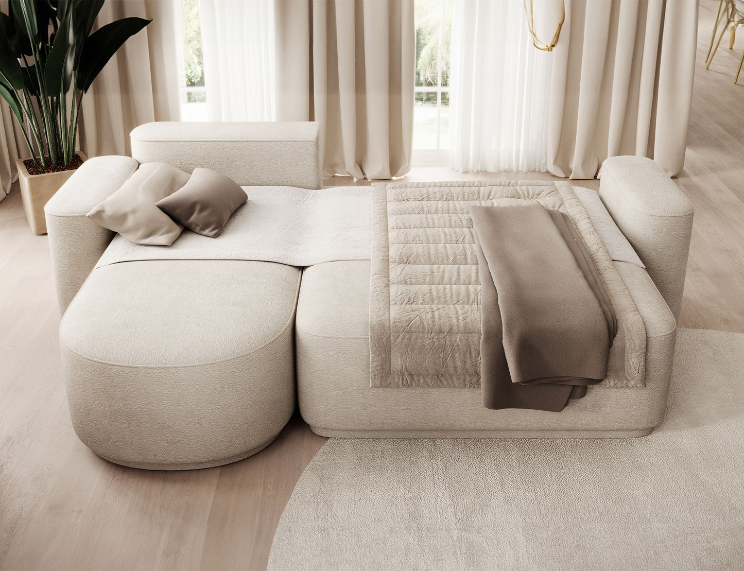 Aurumm 4 Seater Storage Sleeper Chaise Sofa - Beige