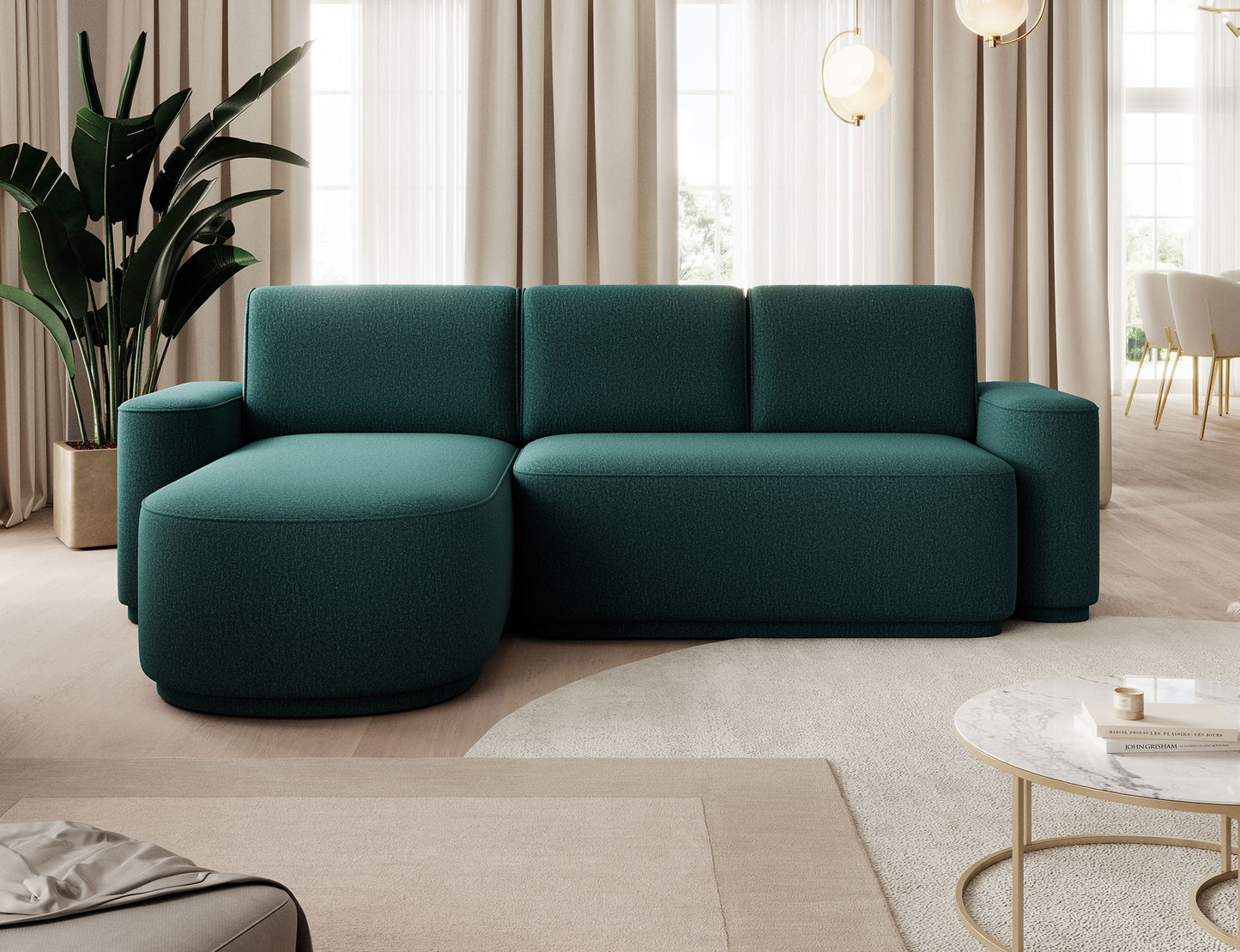 Aurumm 4 Seater Storage Sleeper Chaise Sofa - Emerald Green