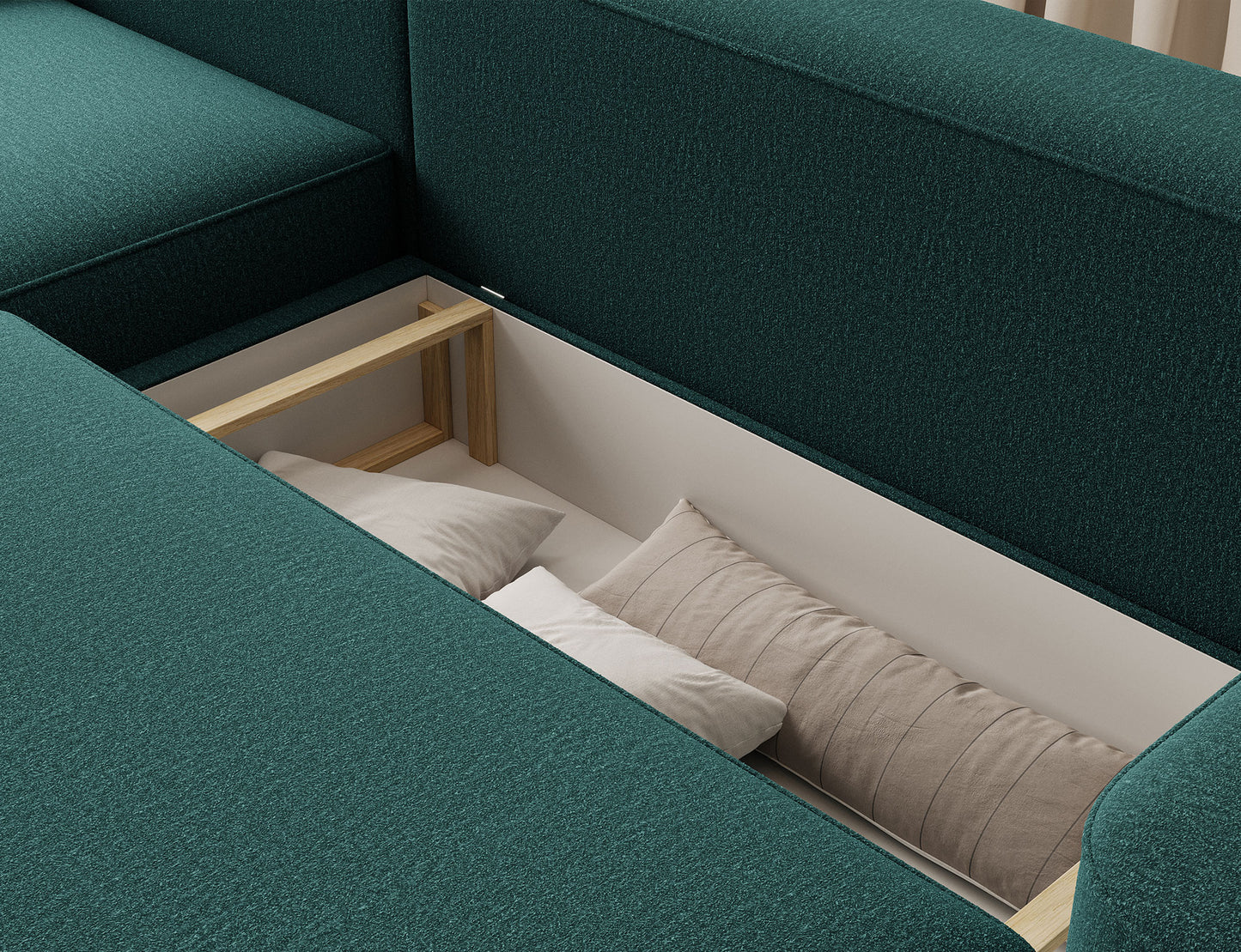 Aurumm 4 Seater Storage Sleeper Chaise Sofa - Emerald Green