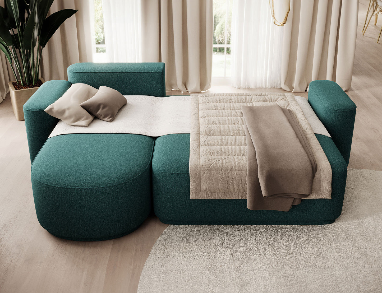 Aurumm 4 Seater Storage Sleeper Chaise Sofa - Emerald Green