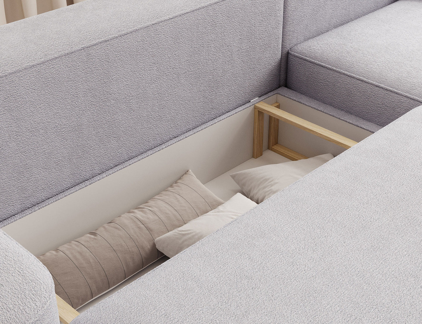 Aurumm 4 Seater Storage Sleeper Chaise Sofa - Light Grey