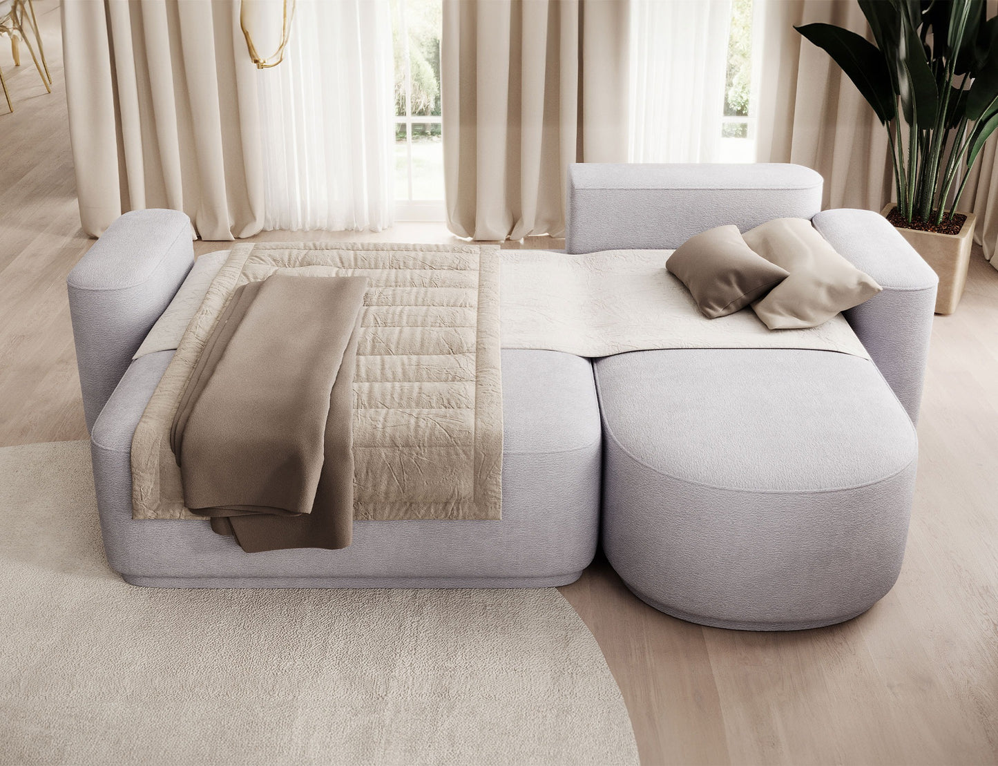 Aurumm 4 Seater Storage Sleeper Chaise Sofa - Light Grey