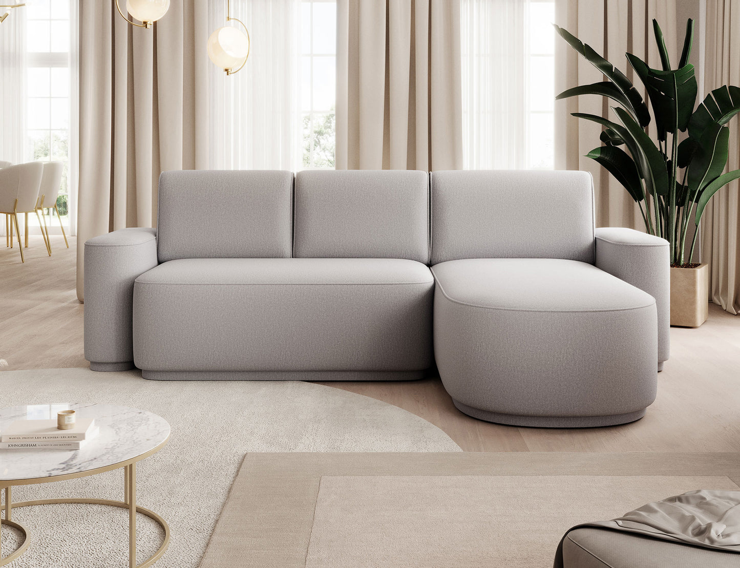 Aurumm 4 Seater Storage Sleeper Chaise Sofa - Light Grey