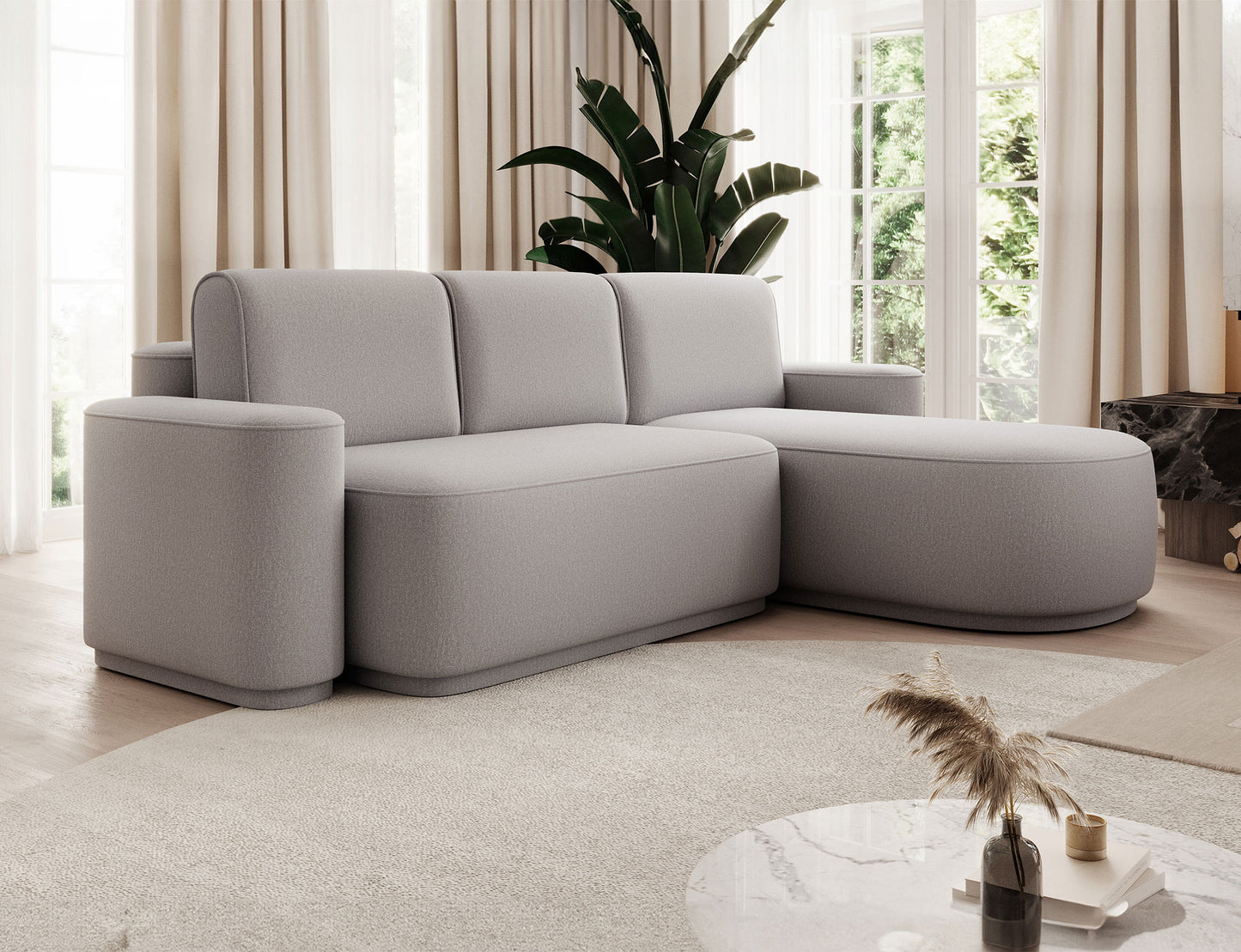 Aurumm 4 Seater Storage Sleeper Chaise Sofa - Light Grey