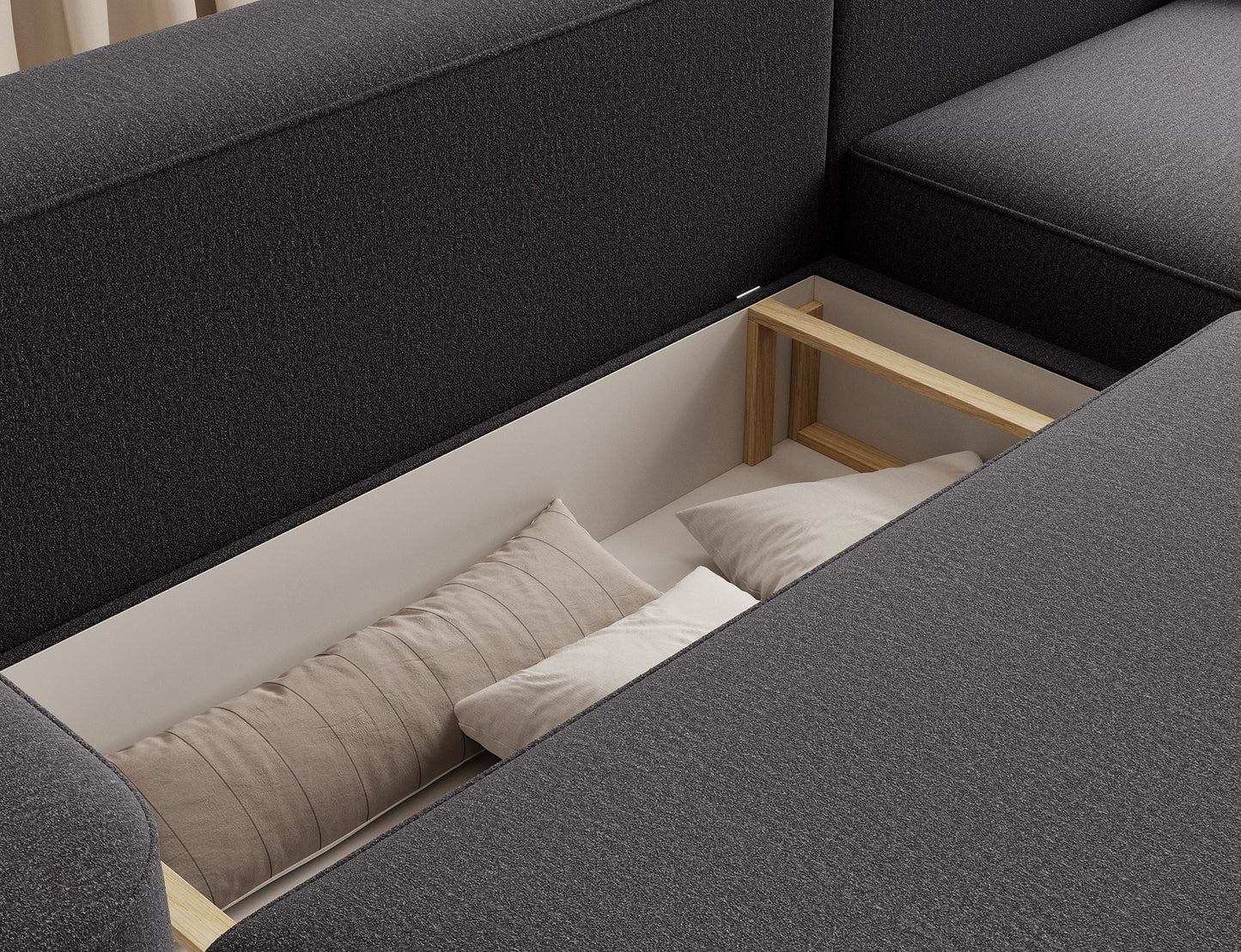 Aurumm 4 Seater Storage Sleeper Chaise Sofa - Charcoal