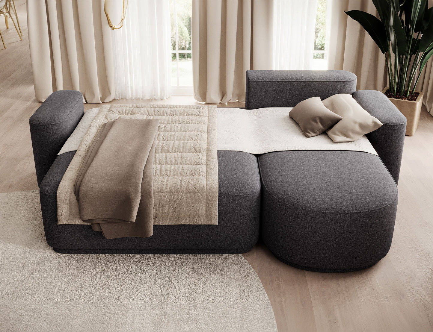 Aurumm 4 Seater Storage Sleeper Chaise Sofa - Charcoal