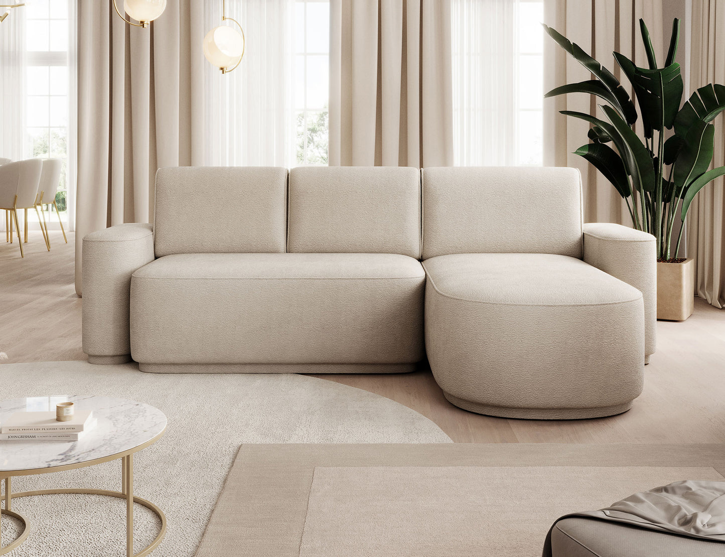 Aurumm 4 Seater Storage Sleeper Chaise Sofa - Beige