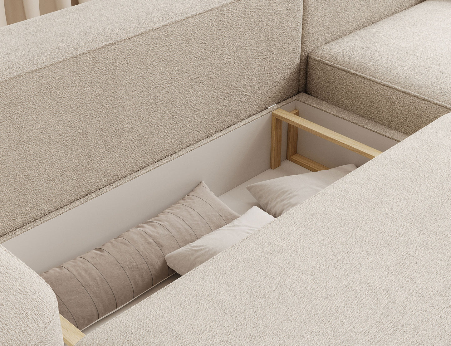 Aurumm 4 Seater Storage Sleeper Chaise Sofa - Beige