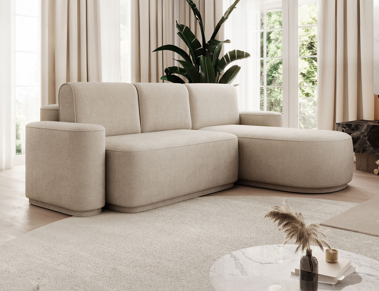 Aurumm 4 Seater Storage Sleeper Chaise Sofa - Beige