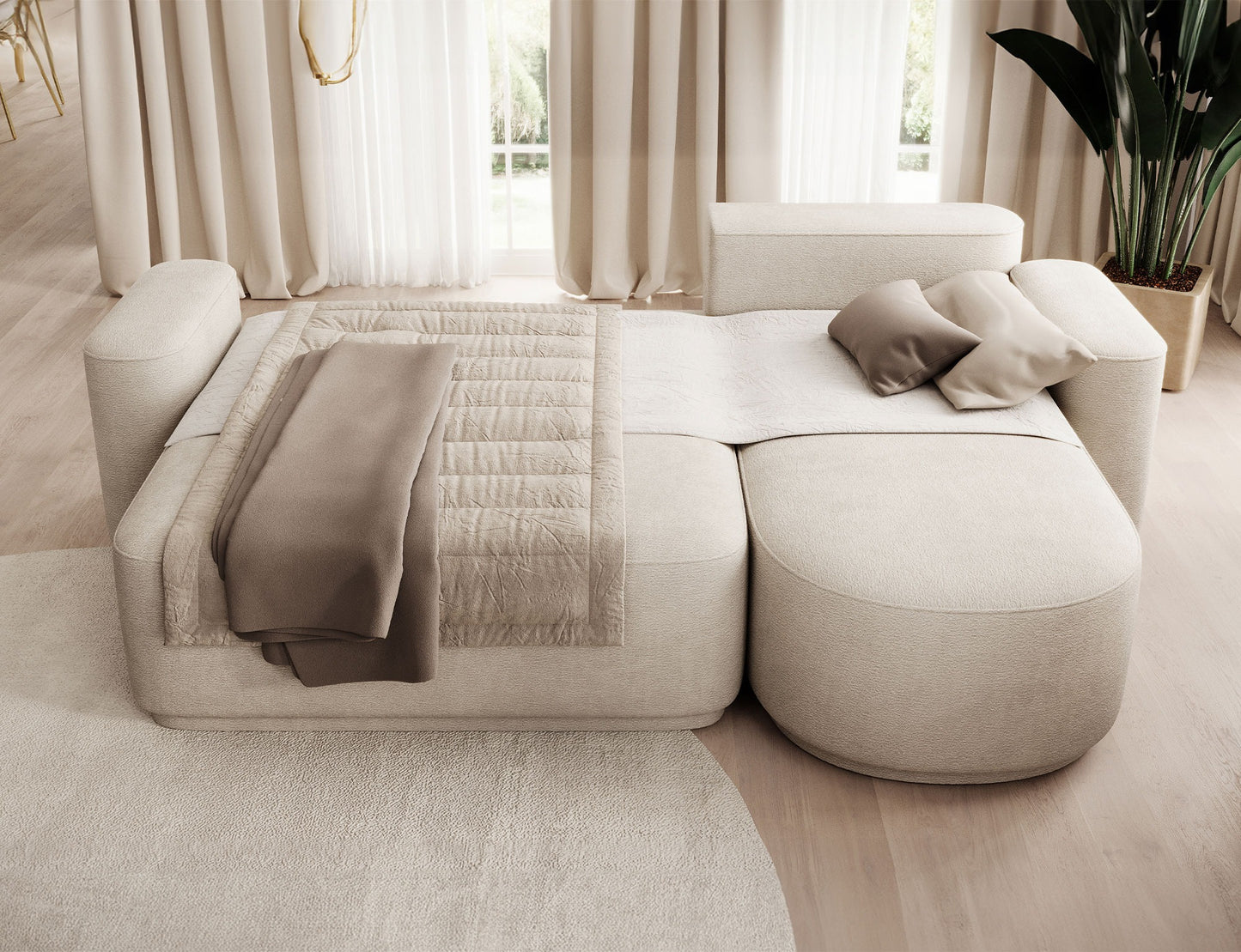 Aurumm 4 Seater Storage Sleeper Chaise Sofa - Beige