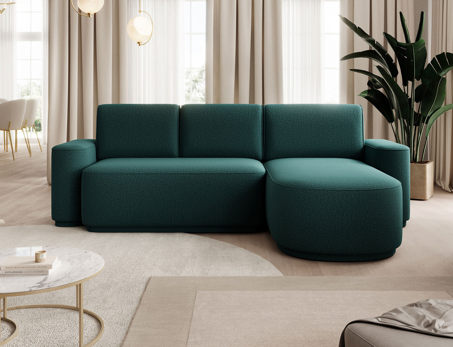 Aurumm 4 Seater Storage Sleeper Chaise Sofa - Emerald Green