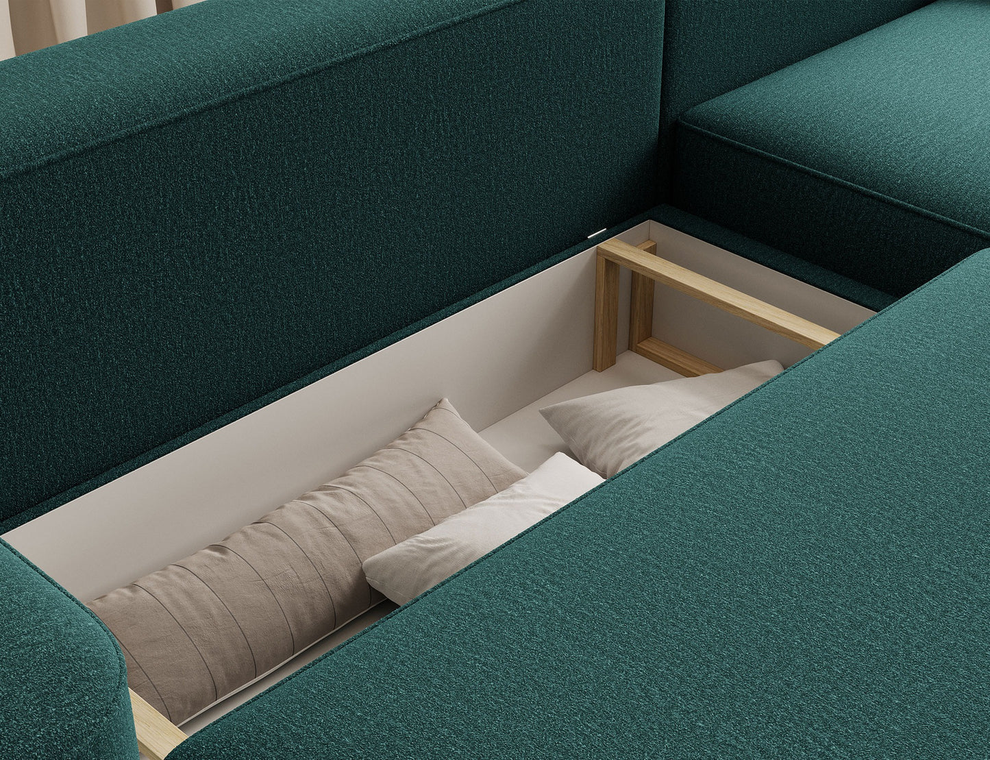 Aurumm 4 Seater Storage Sleeper Chaise Sofa - Emerald Green