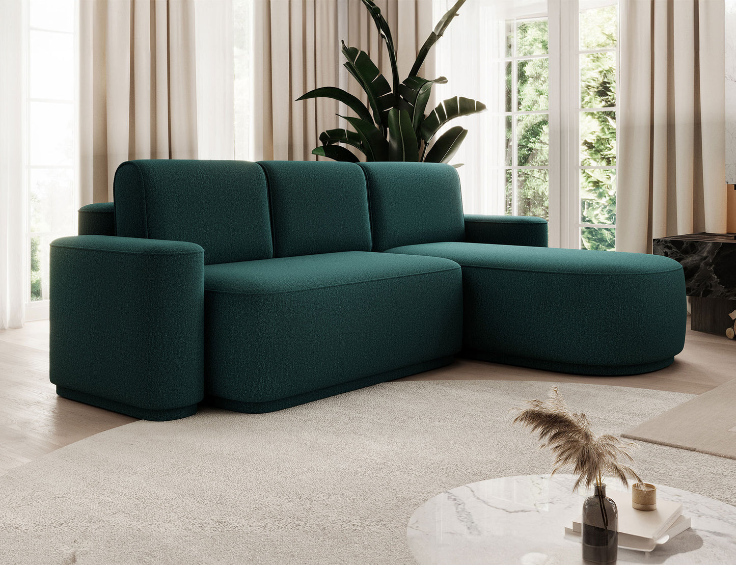 Aurumm 4 Seater Storage Sleeper Chaise Sofa - Emerald Green