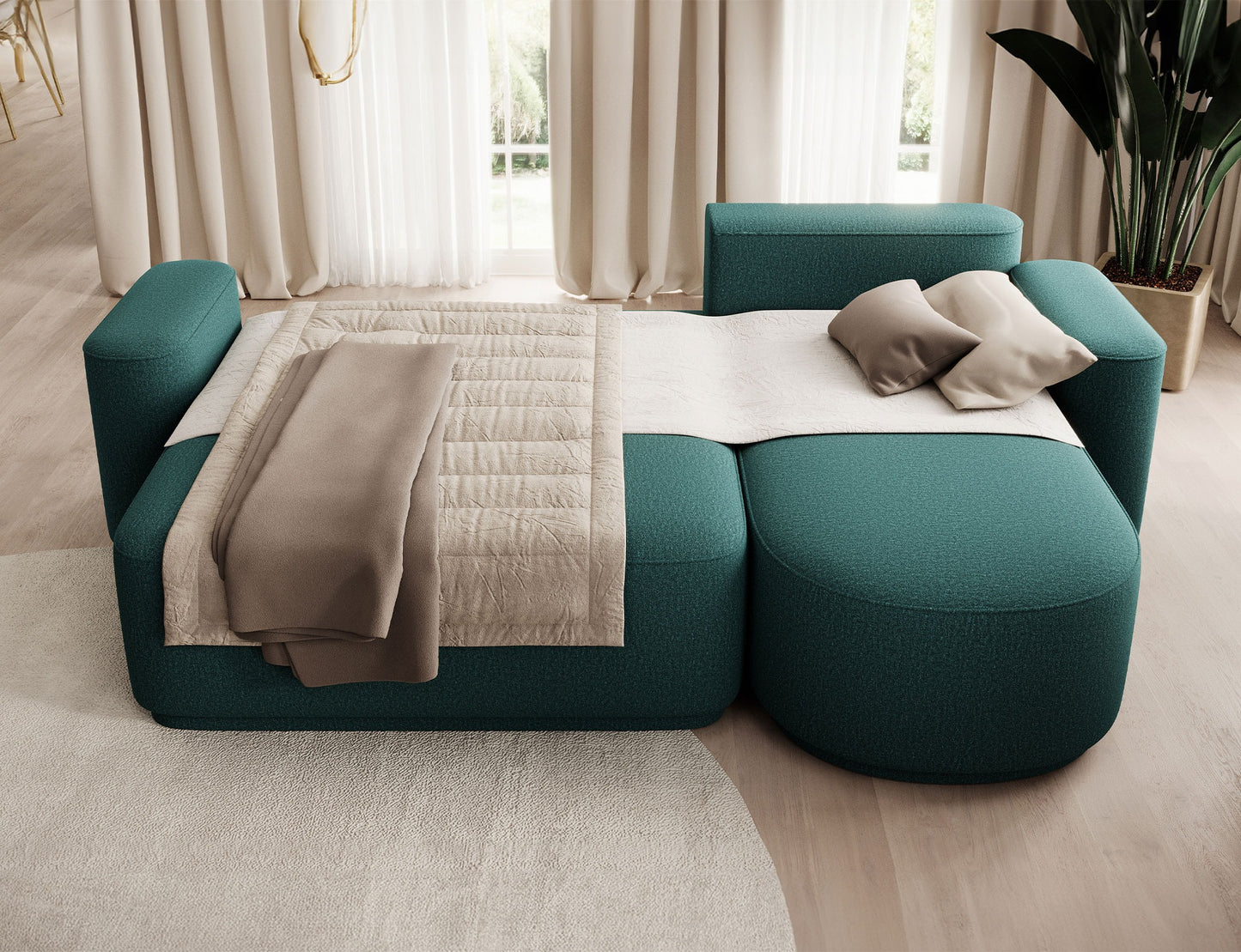 Aurumm 4 Seater Storage Sleeper Chaise Sofa - Emerald Green
