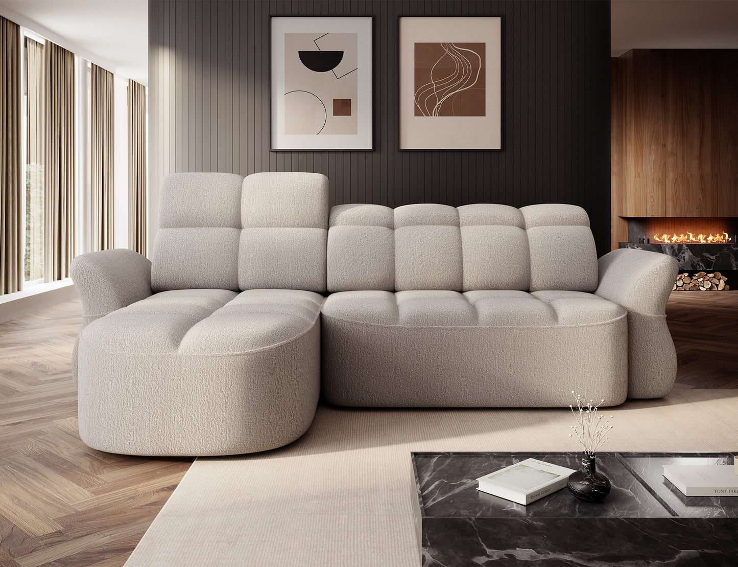 Beneth Storage Sleeper Chaise Sofa - Ivory Cream