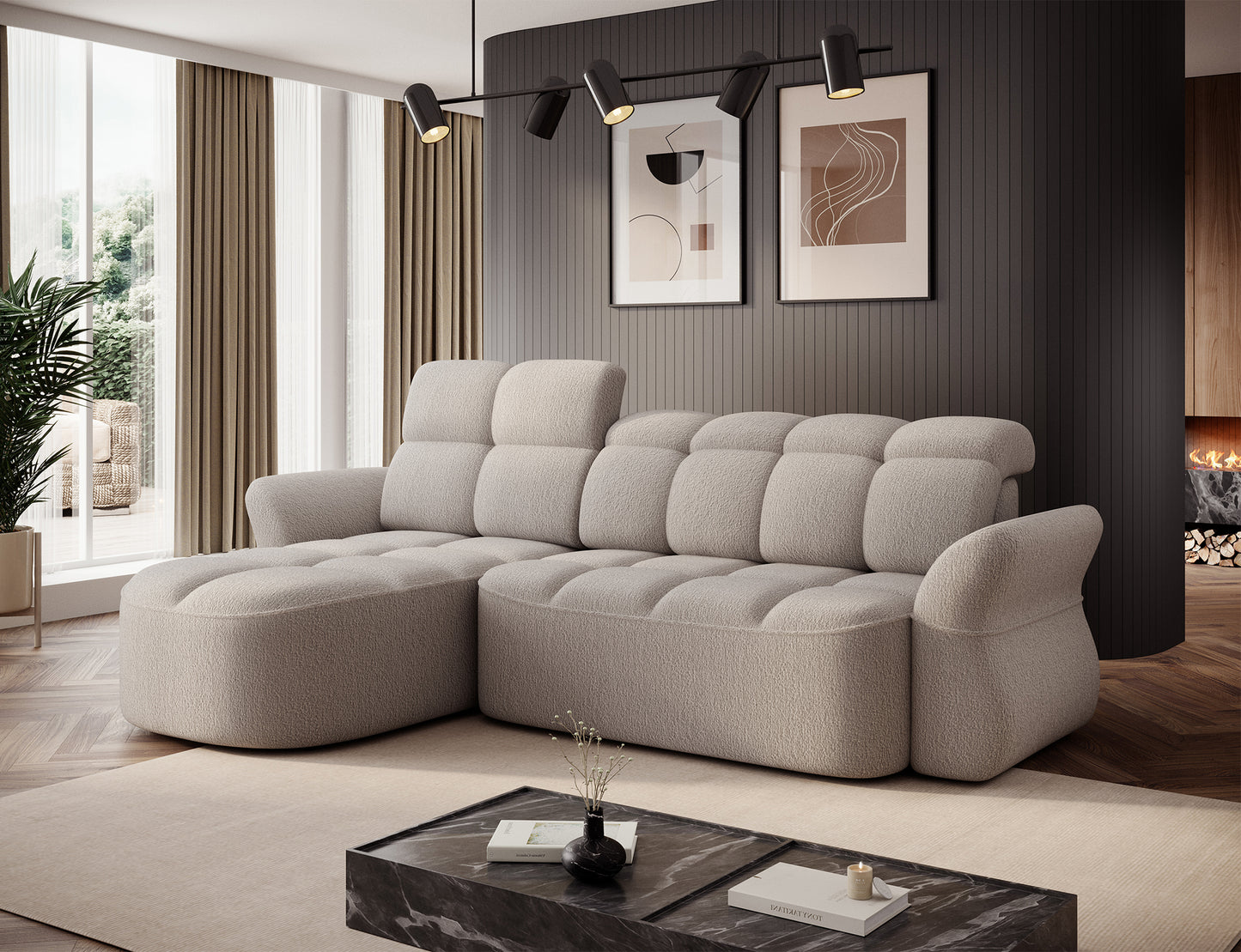 Beneth Storage Sleeper Chaise Sofa - Ivory Cream