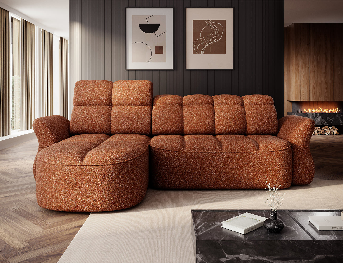 Beneth Storage Sleeper Chaise Sofa - Brick Rust