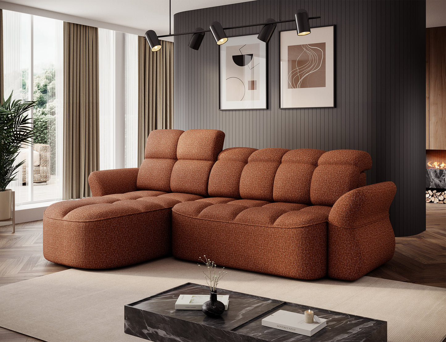 Beneth Storage Sleeper Chaise Sofa - Brick Rust