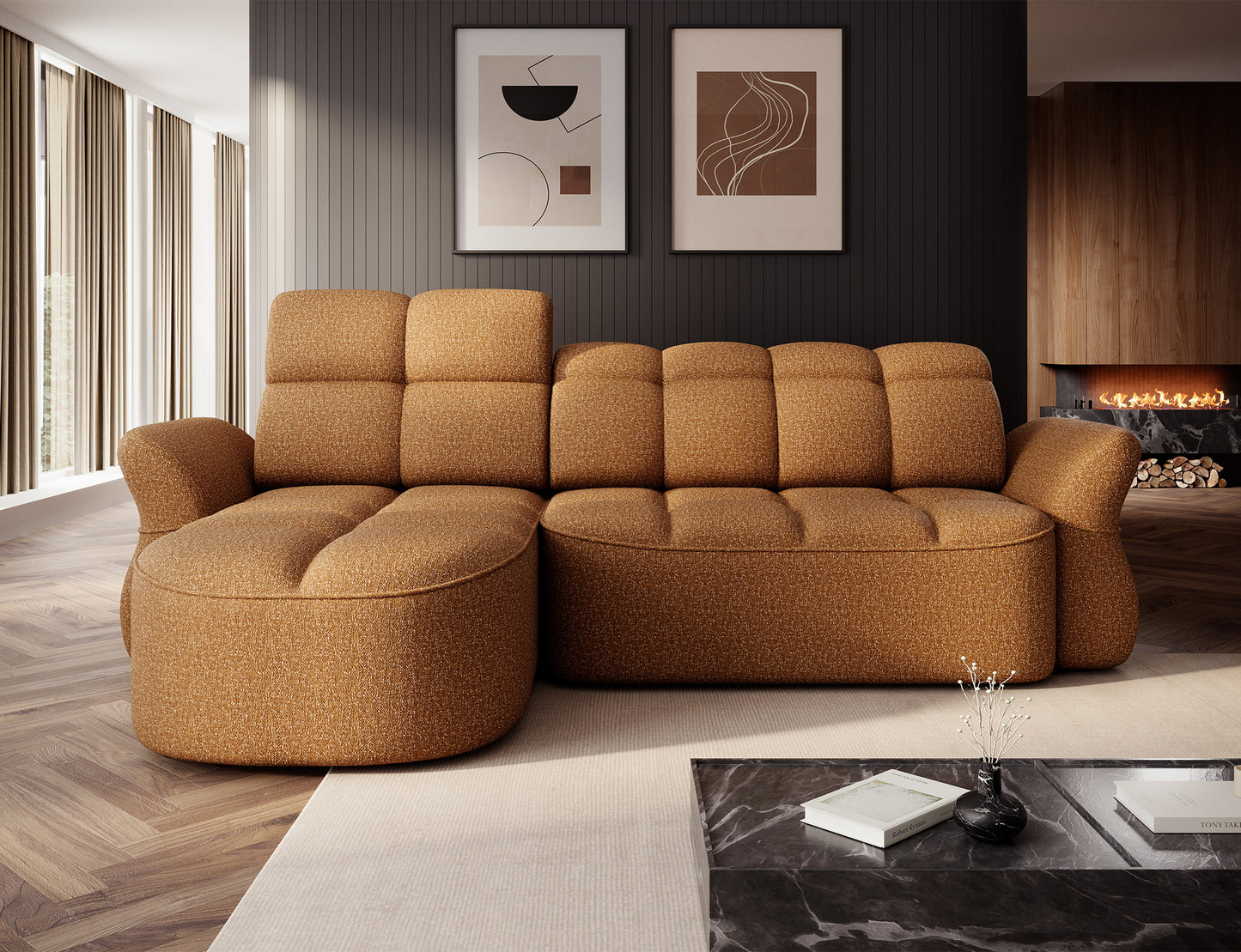 Beneth Storage Sleeper Chaise Sofa - Mocha Brown