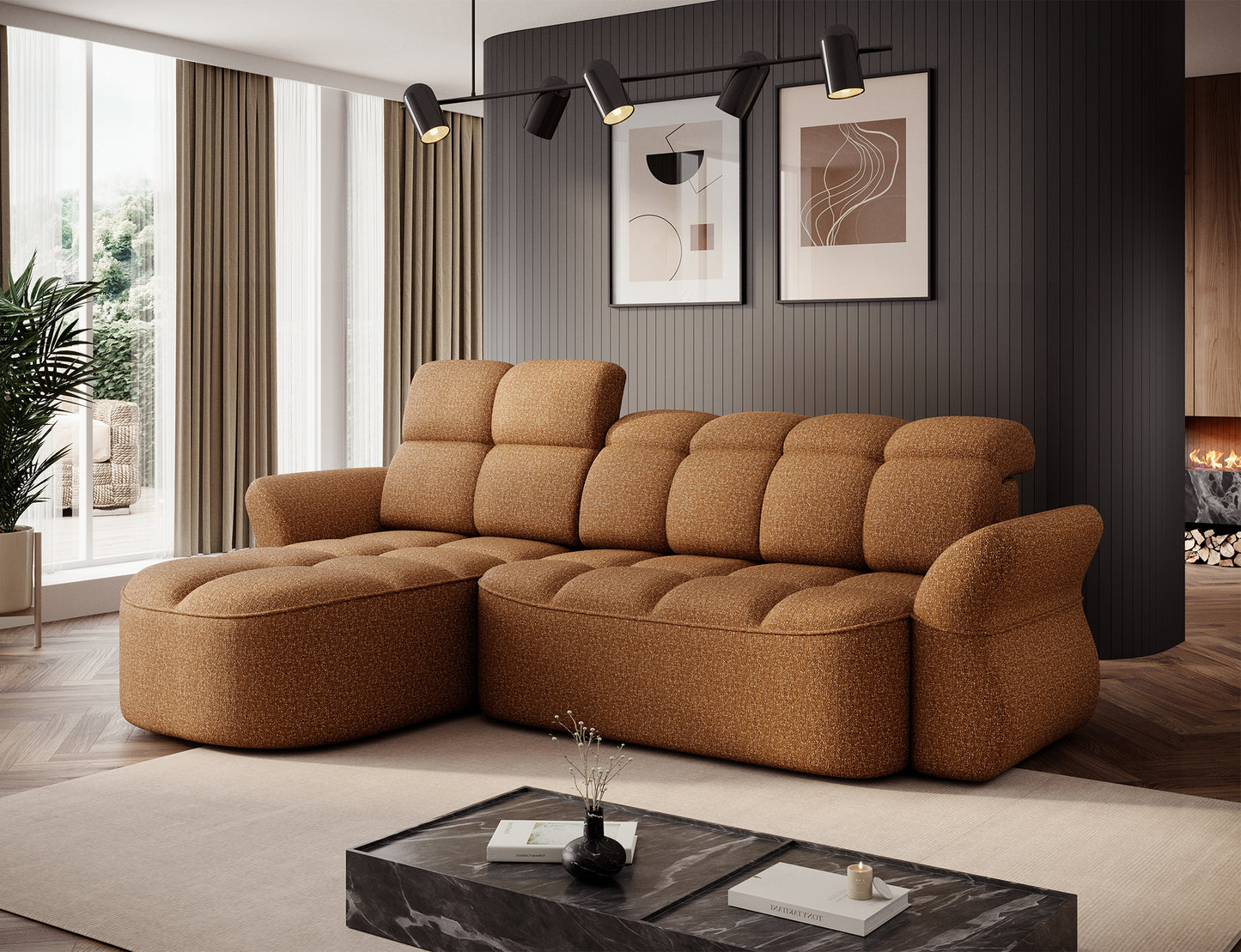 Beneth Storage Sleeper Chaise Sofa - Mocha Brown