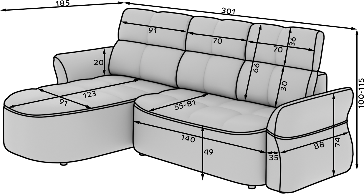 Beneth Storage Sleeper Chaise Sofa - Grey