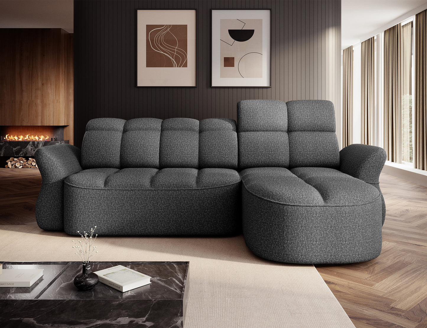 Beneth Storage Sleeper Chaise Sofa - Grey