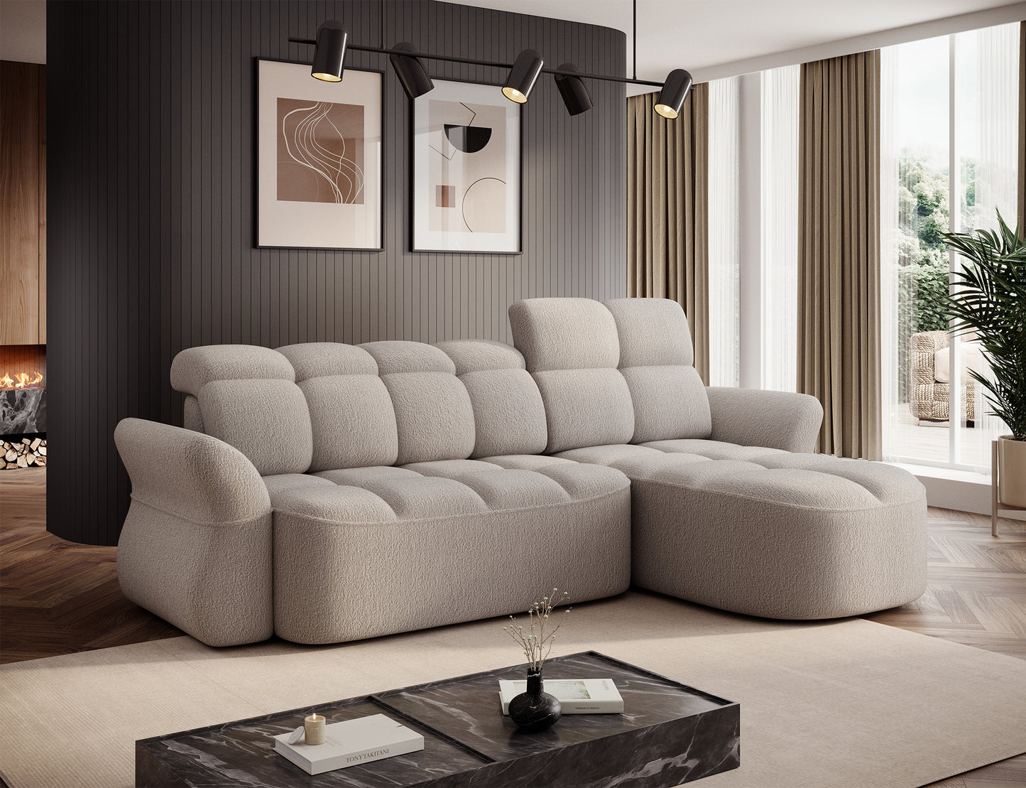 Beneth Storage Sleeper Chaise Sofa - Ivory Cream