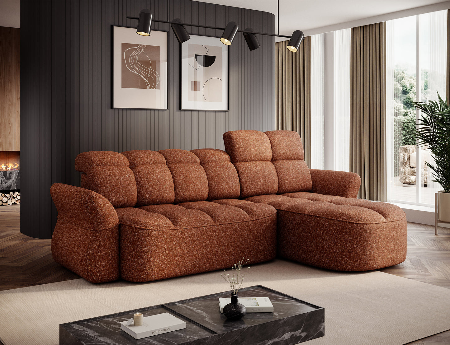 Beneth Storage Sleeper Chaise Sofa - Brick Rust