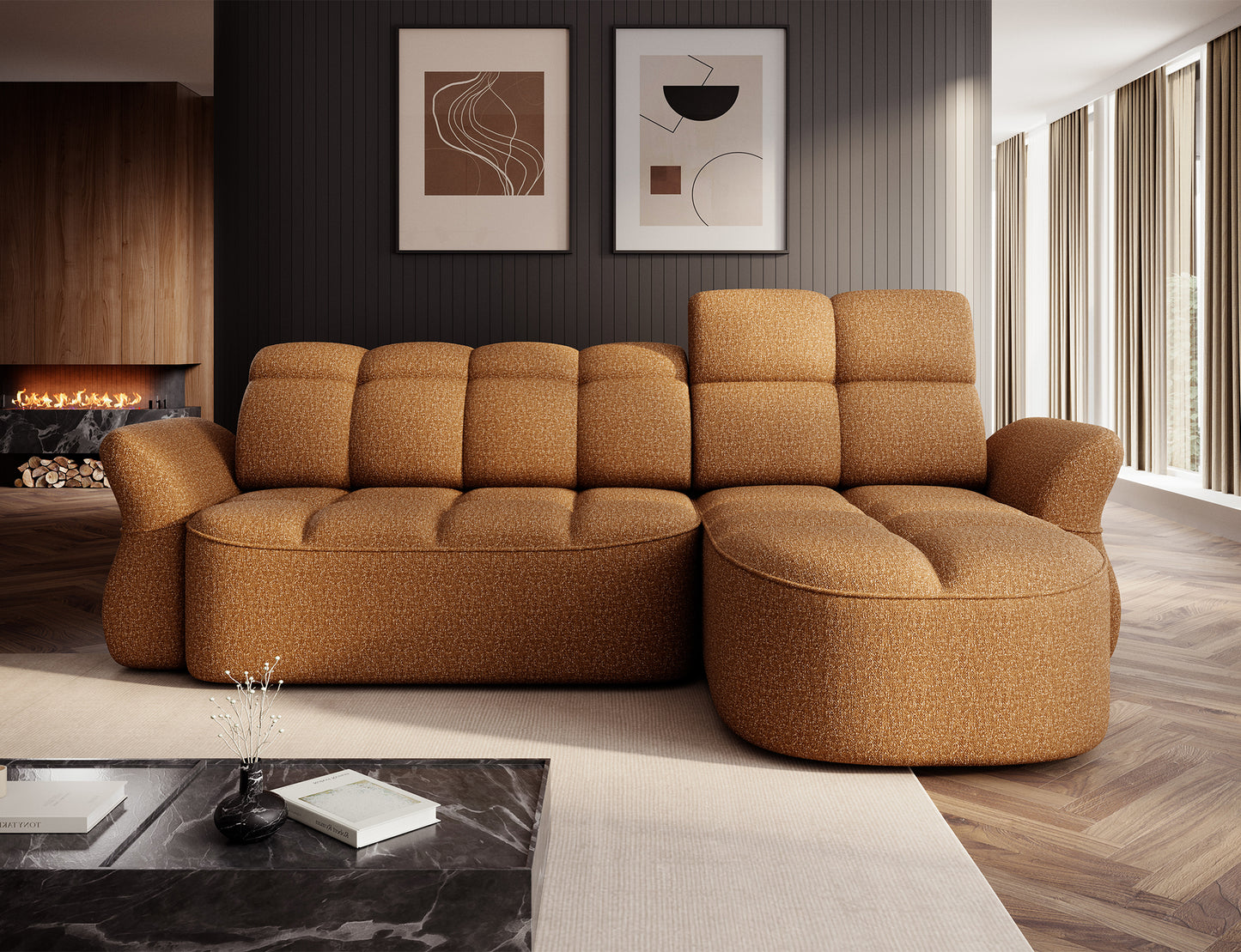 Beneth Storage Sleeper Chaise Sofa - Mocha Brown