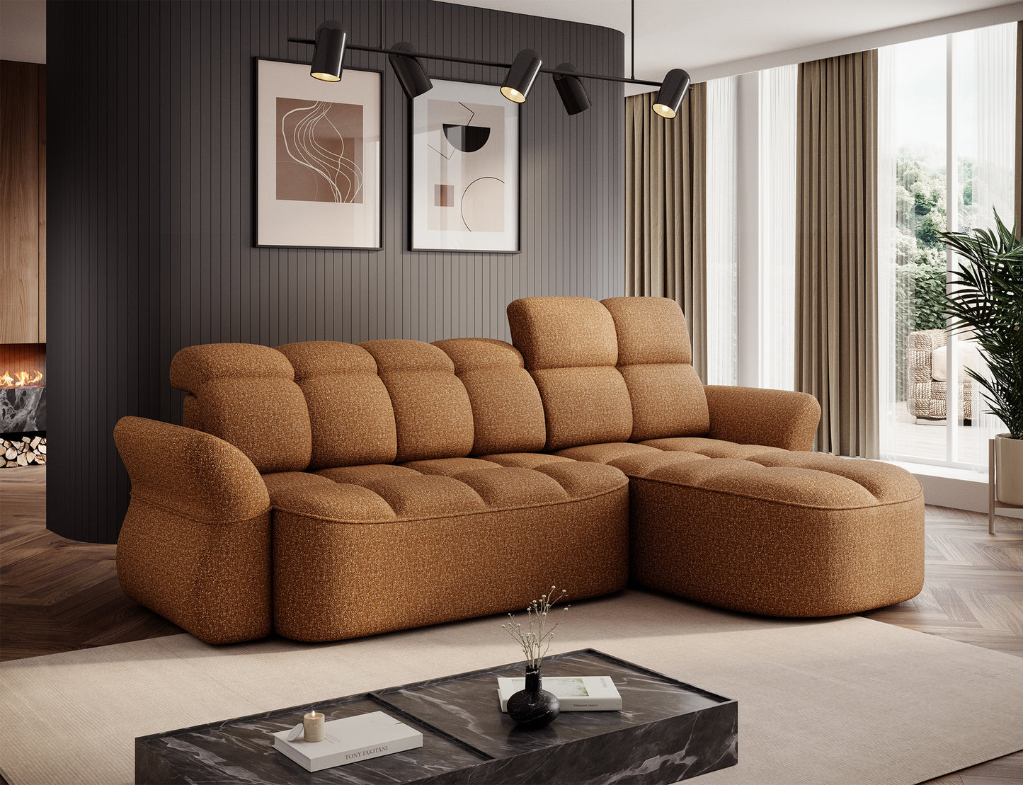 Beneth Storage Sleeper Chaise Sofa - Mocha Brown