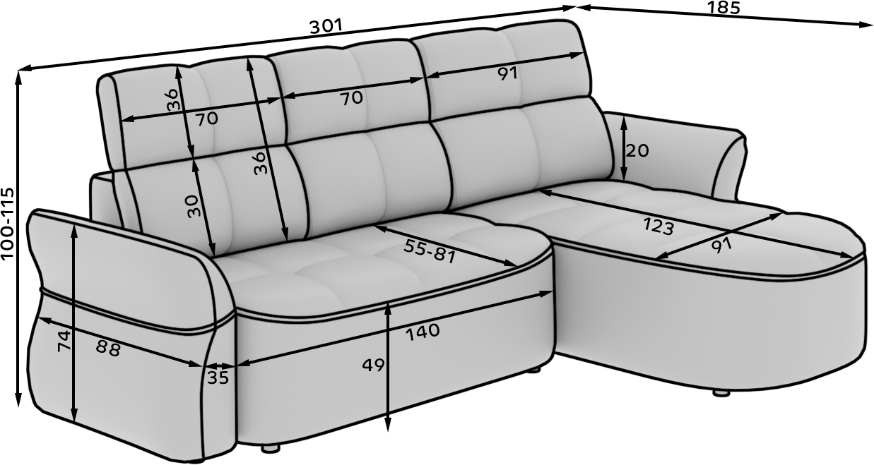 Beneth Storage Sleeper Chaise Sofa - Grey