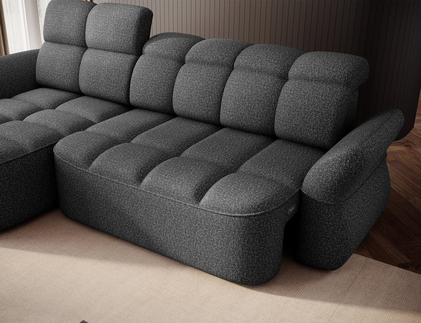 Beneth Storage Sleeper Chaise Sofa - Grey