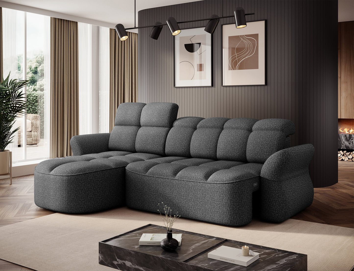 Beneth Storage Sleeper Chaise Sofa - Grey