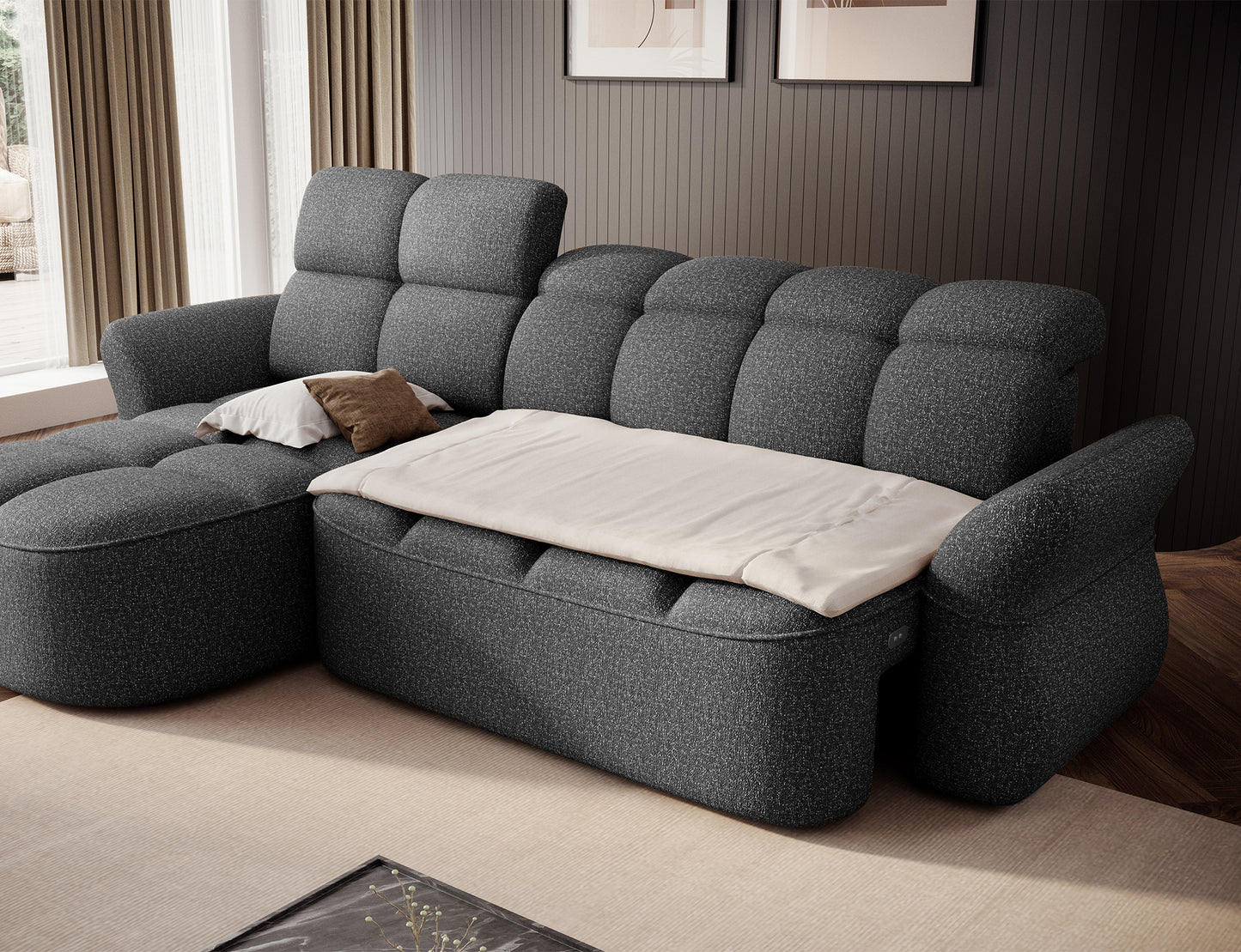 Beneth Storage Sleeper Chaise Sofa - Grey