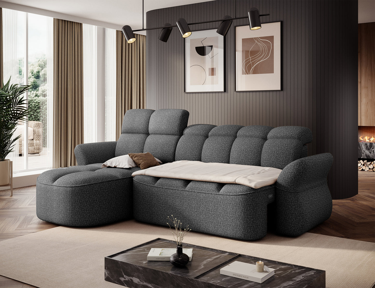 Beneth Storage Sleeper Chaise Sofa - Grey