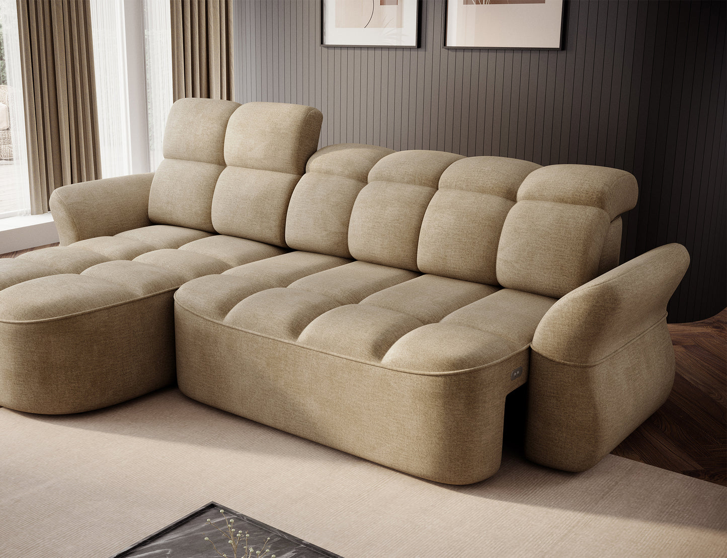 Beneth Storage Sleeper Chaise Sofa - Beige/Taupe