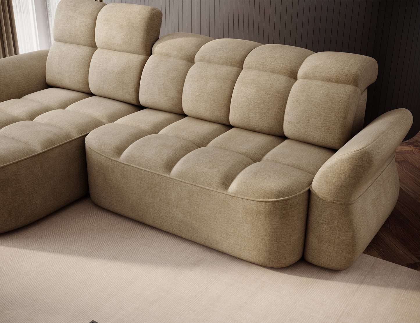 Beneth Storage Sleeper Chaise Sofa - Beige/Taupe