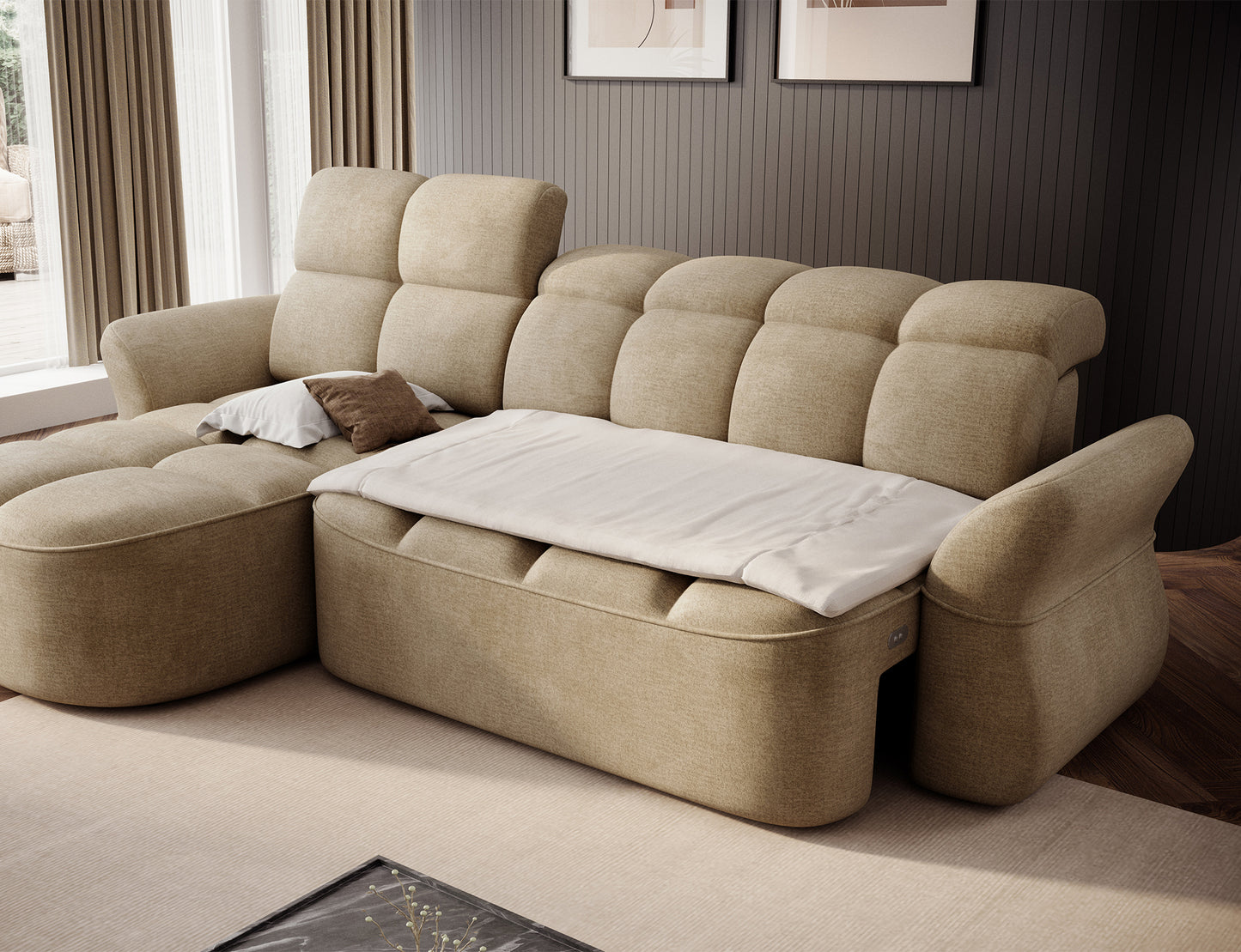 Beneth Storage Sleeper Chaise Sofa - Beige/Taupe