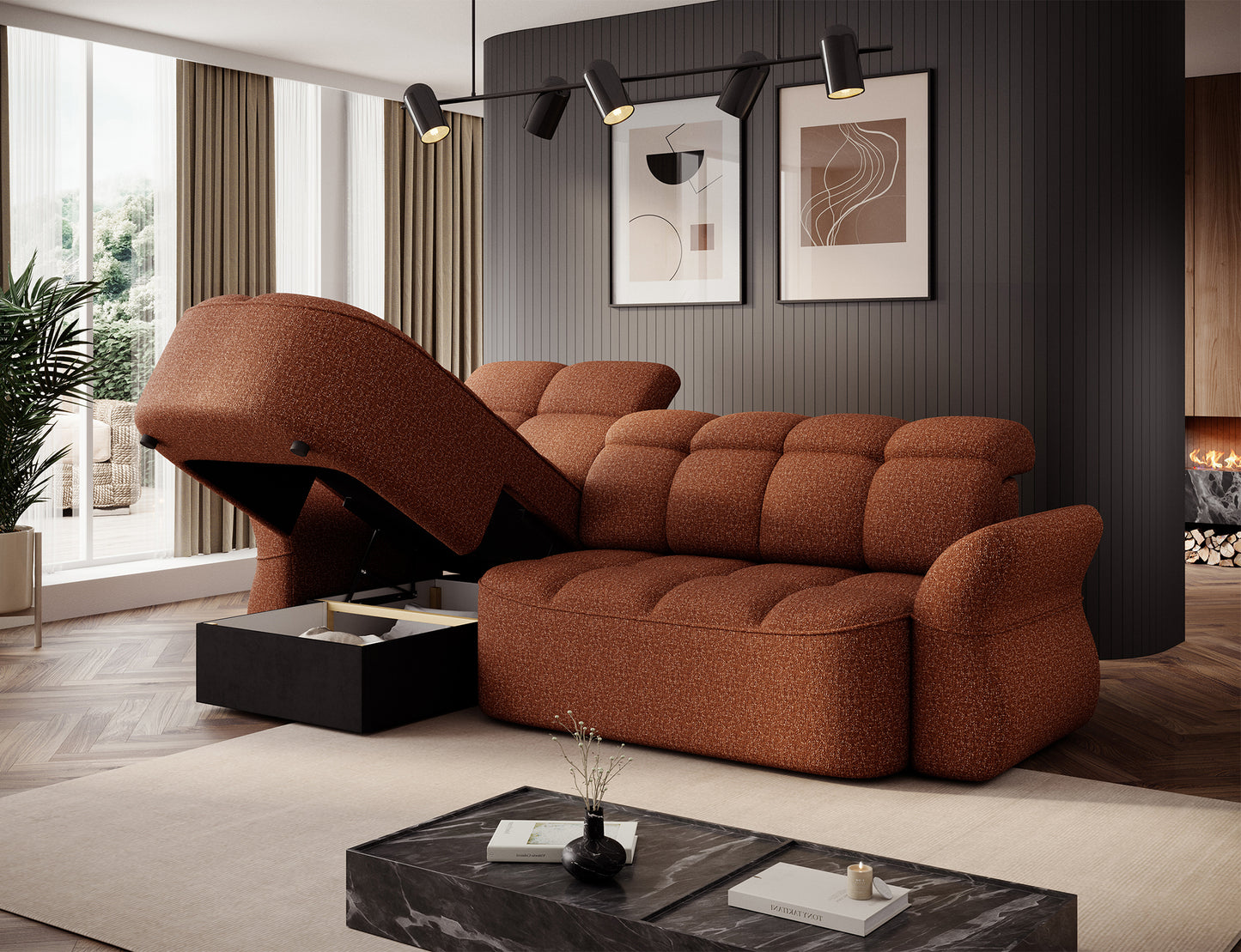 Beneth Storage Sleeper Chaise Sofa - Brick Rust