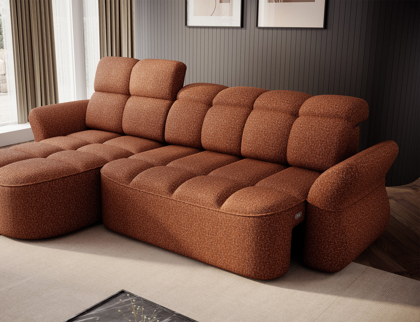Beneth Storage Sleeper Chaise Sofa - Brick Rust