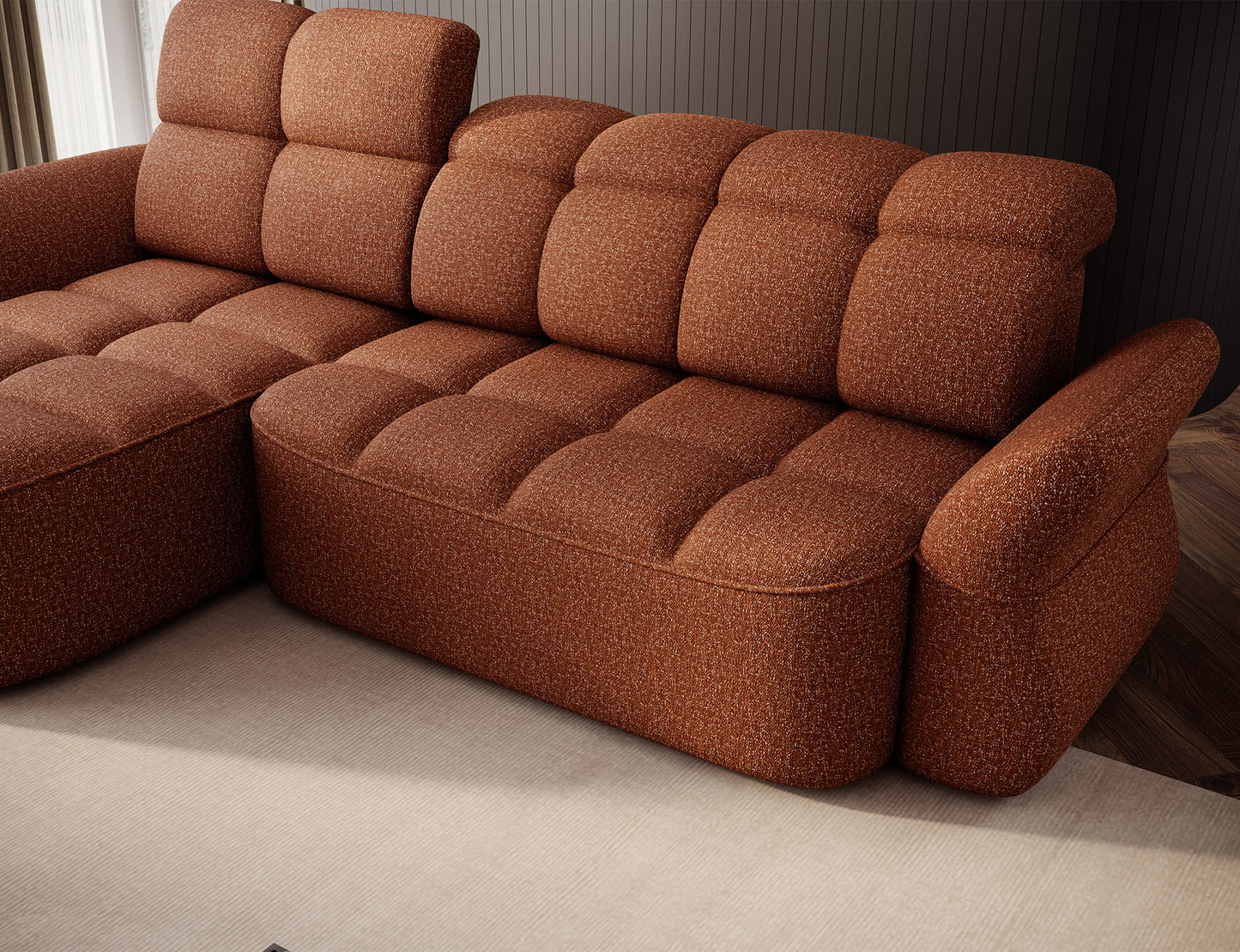 Beneth Storage Sleeper Chaise Sofa - Brick Rust