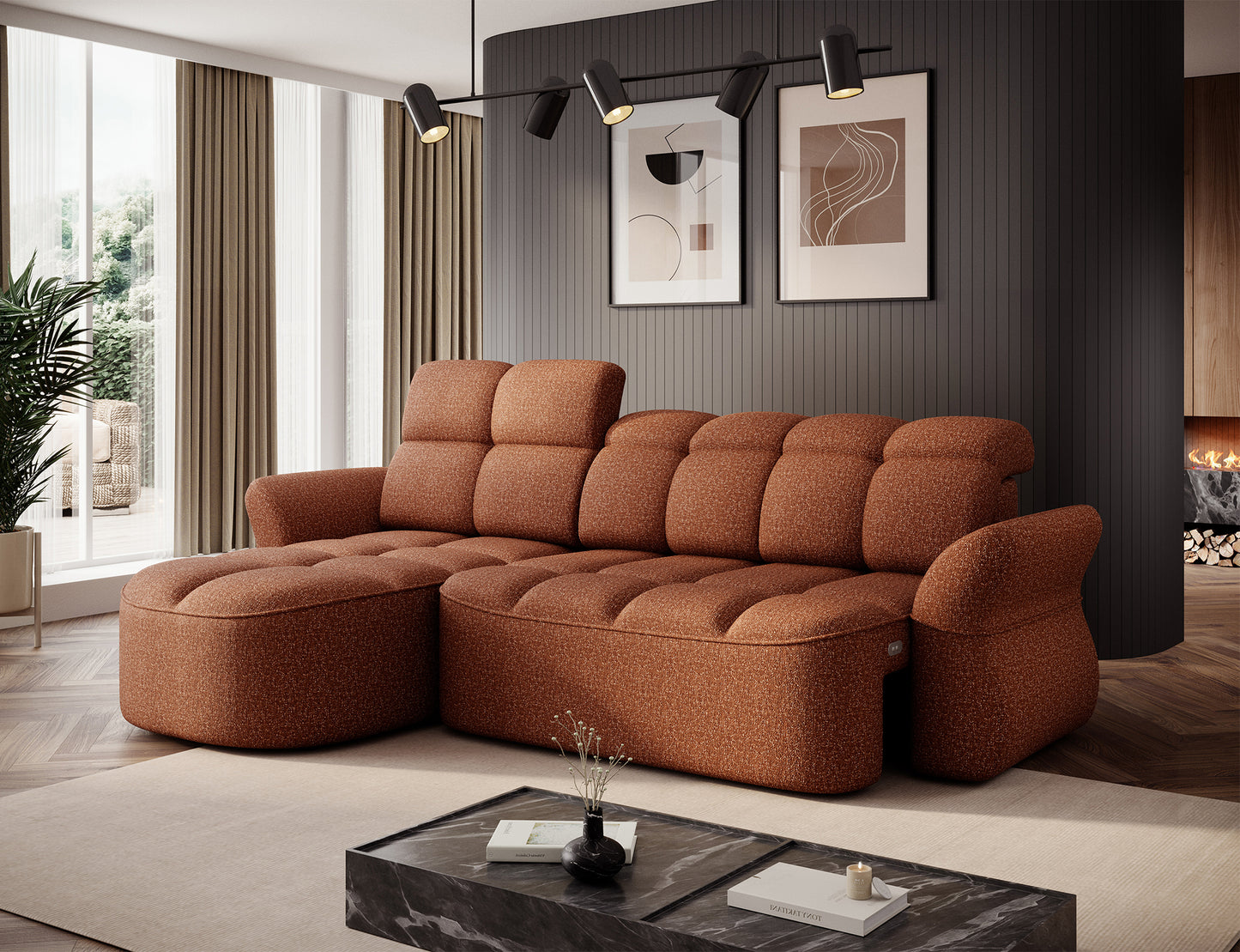 Beneth Storage Sleeper Chaise Sofa - Brick Rust