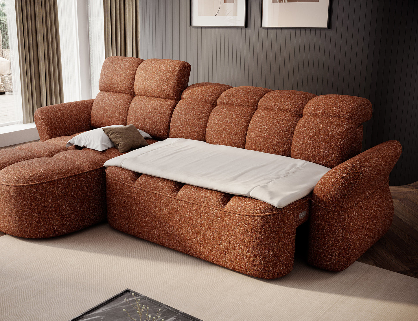 Beneth Storage Sleeper Chaise Sofa - Brick Rust