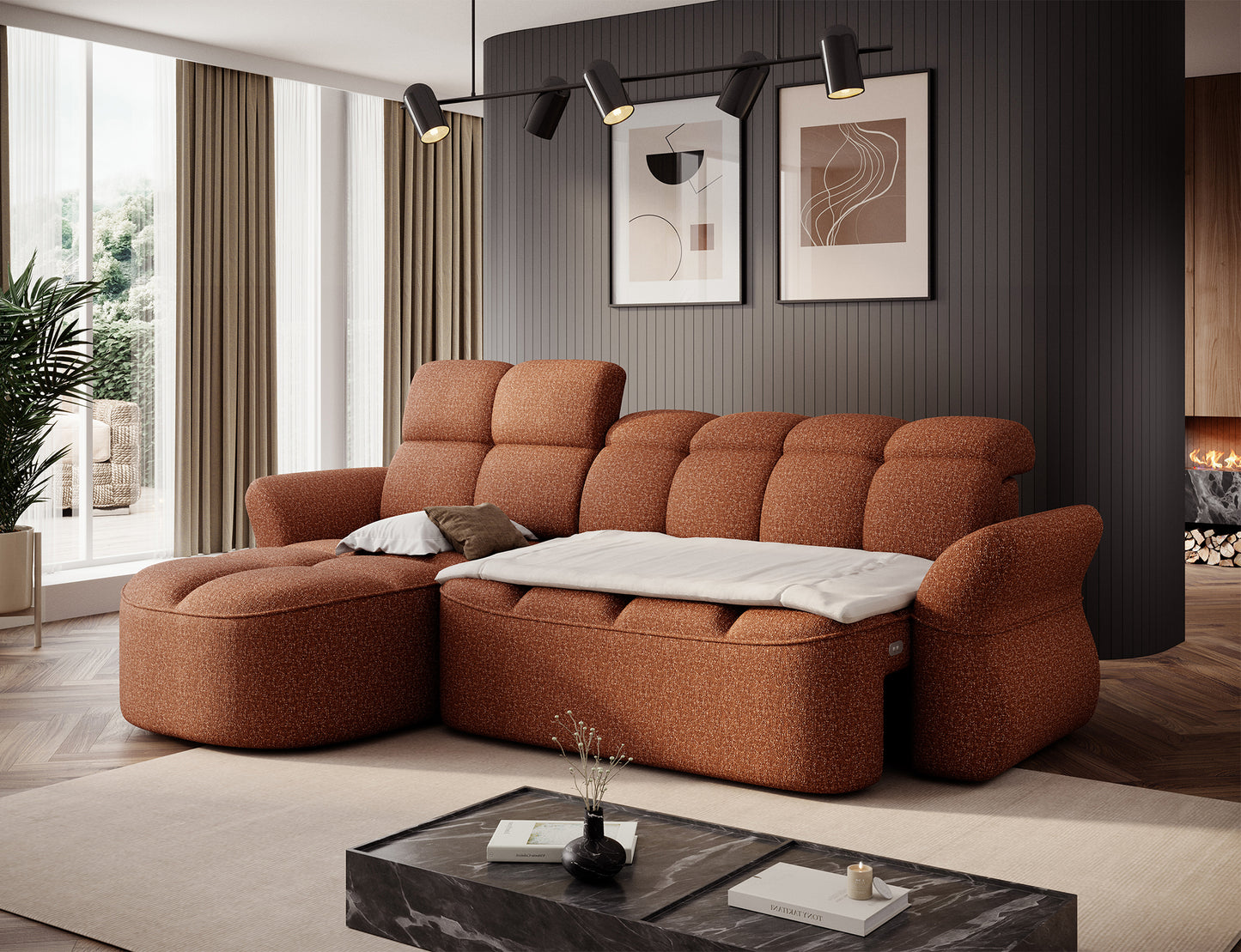 Beneth Storage Sleeper Chaise Sofa - Brick Rust