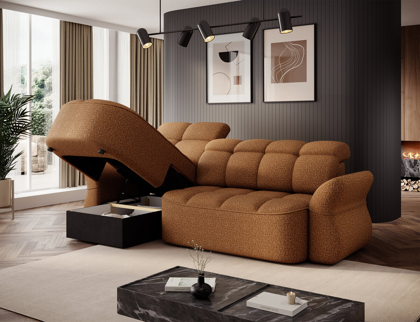 Beneth Storage Sleeper Chaise Sofa - Mocha Brown