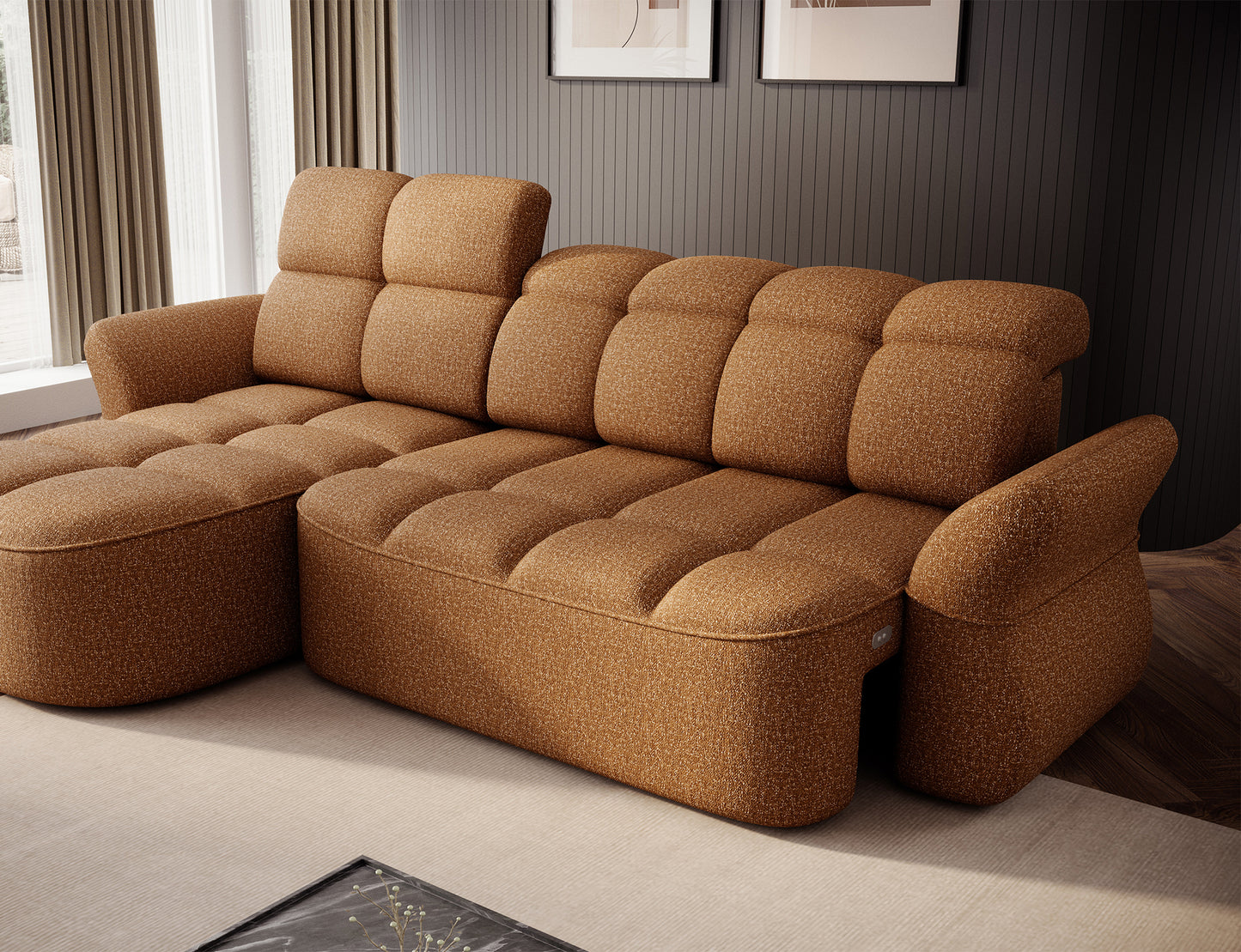 Beneth Storage Sleeper Chaise Sofa - Mocha Brown
