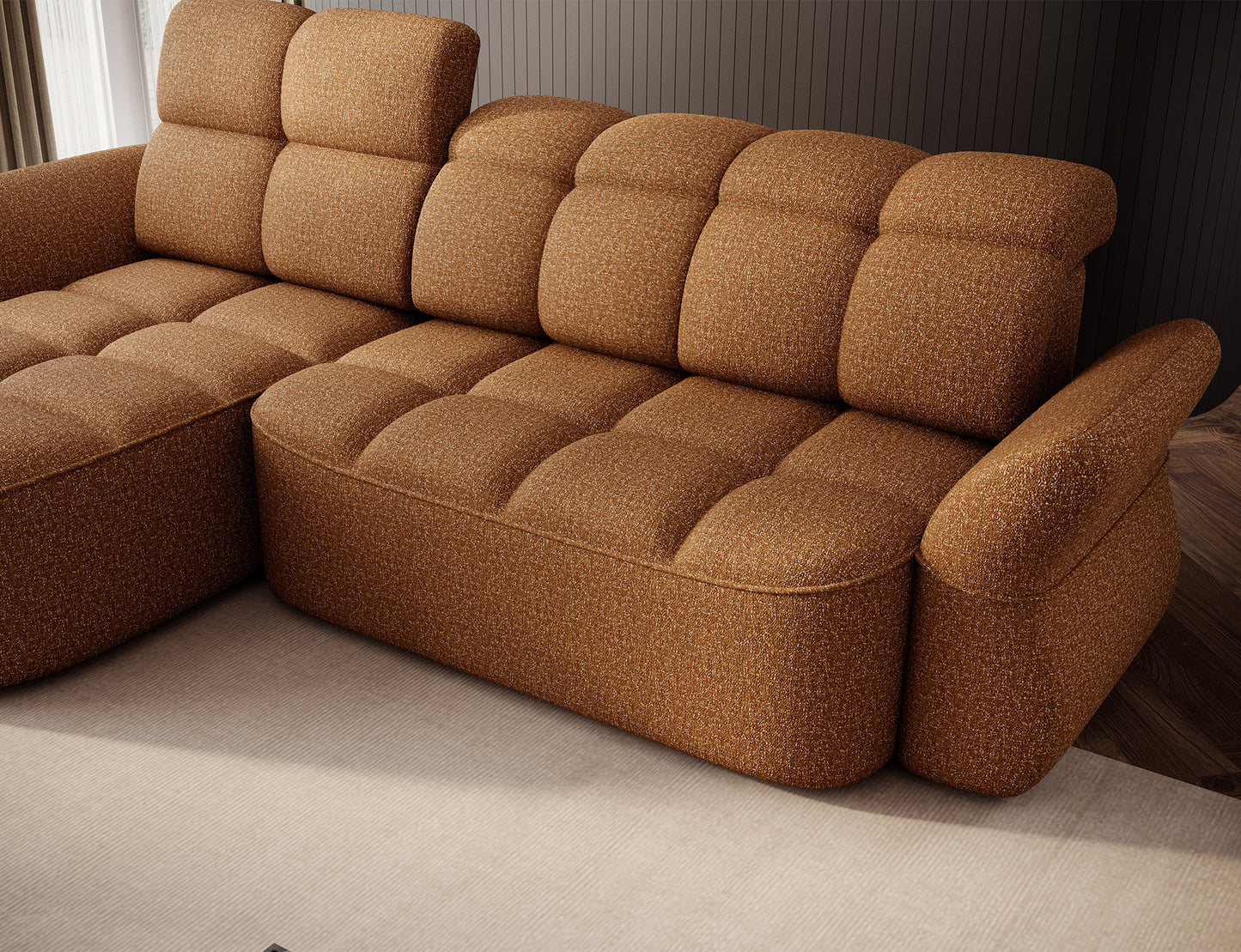 Beneth Storage Sleeper Chaise Sofa - Mocha Brown