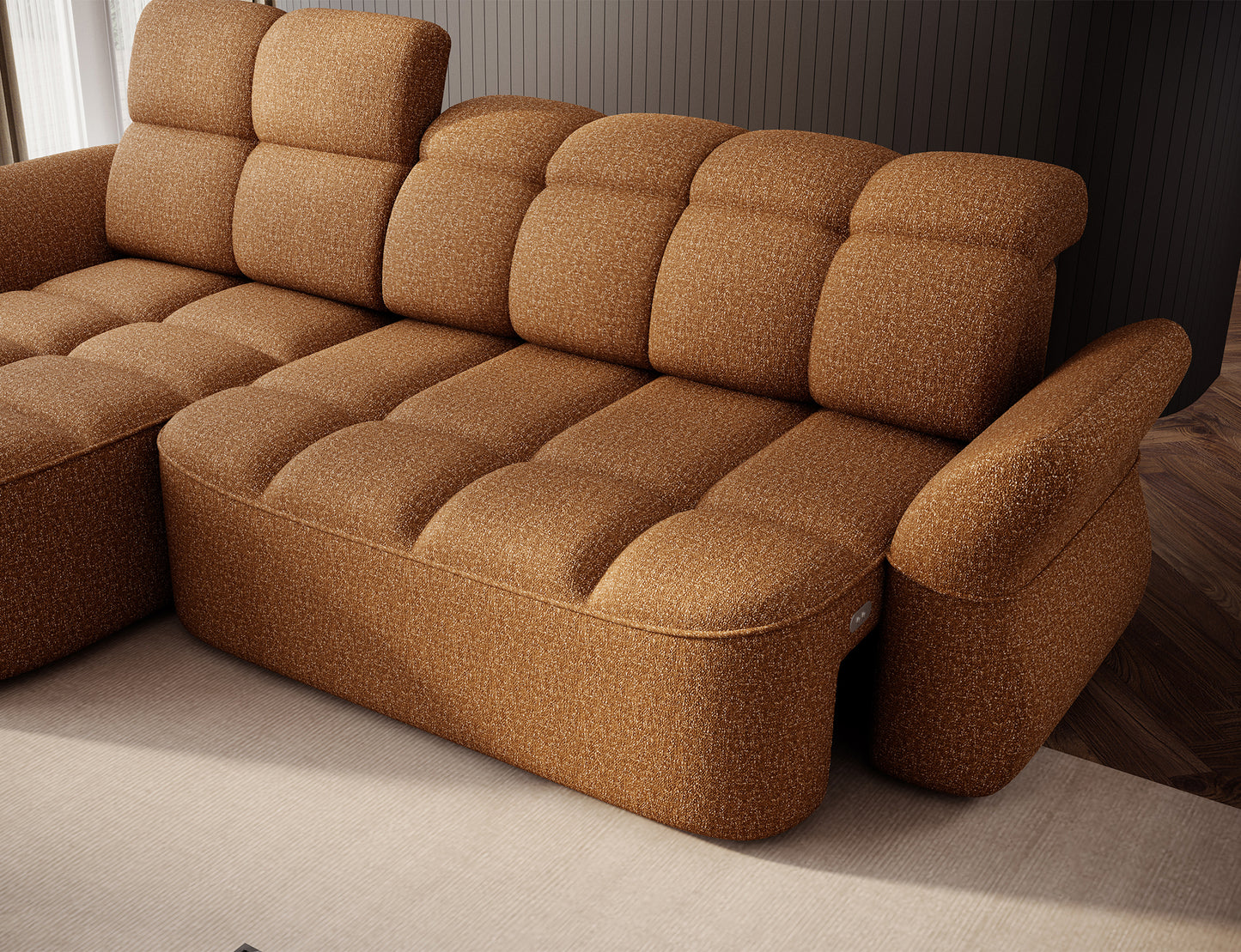 Beneth Storage Sleeper Chaise Sofa - Mocha Brown